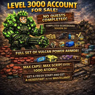 Fallout 76 PC Level 3000+ Account. Complete Scoreboard. Full Set Of Vulcan Power Armor. Max Cap/Scrip And More!