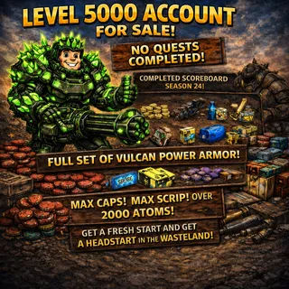 Fallout 76 PC Level 5000+ Account. Complete Scoreboard. Full Set Of Vulcan Power Armor. Max Cap/Scrip And More!