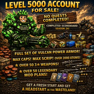 Fallout 76 PC Level 5000+ Account. Complete Scoreboard. Full Set Of Vulcan Power Armor. Max Cap/Scrip And More!