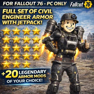 Fallout 76 PC Full Set Of Civil Engineer Armor With Jetpack And 20 Legendary Mods!
