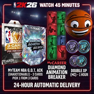 NBA 2K26 Rewards redeem code NBA G.O.A.T. Option Pack (Unauctionable)✅️Diamond Animation Breaker✅️MyPLAYER Basketball Head✅️