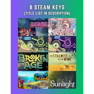 8 STEAM KEYS - BEACON PINES, FROG DETECTIVE 1&2, CALICO, AND MORE! (AUTO DELIVERY)