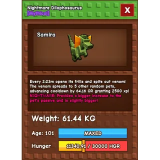 NIGHTMARE dilophosaurus 61+ KG / AGE : 100