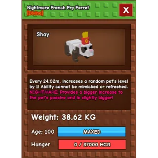 NIGHTMARE French Fry Ferret  38 KG / AGE : 100