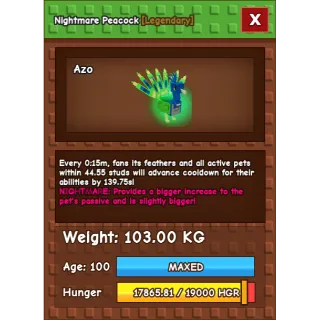 Nightmare Peacock 103 KG 15s CD ( NO TOY )