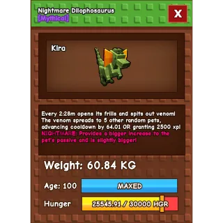 NIGHTMARE dilophosaurus 60+ KG / AGE : 100