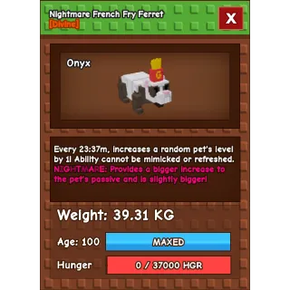 NIGHTMARE French Fry Ferret  39 KG / AGE : 100