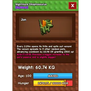 NIGHTMARE dilophosaurus 60+ KG / AGE : 100