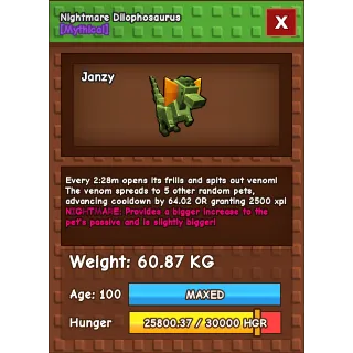 NIGHTMARE dilophosaurus 60+ KG / AGE : 100