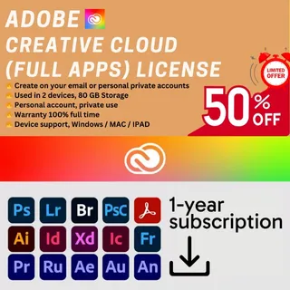 Adobe CREATIVE CLOUD 2025 ALL APPS on your email 1 year subscription