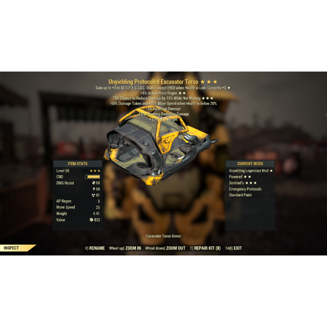 SET UNY/AP/SENT EXCAVATOR - Fallout 76 Game Items - Gameflip