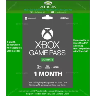 Xbox Ultimate Game Pass 1 Month Non-Stackable XGPU Code with Live Gold Membership & EA Play Global - Instant Delivery