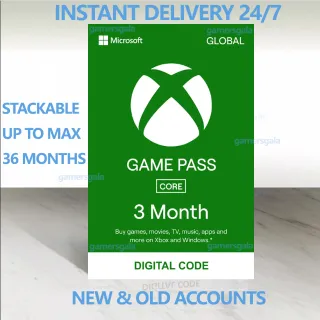 Xbox Game Pass Core / Xbox LIVE Gold - 3 Months Membership Stackable Global Key Code for Xbox Consoles - Instant Delivery