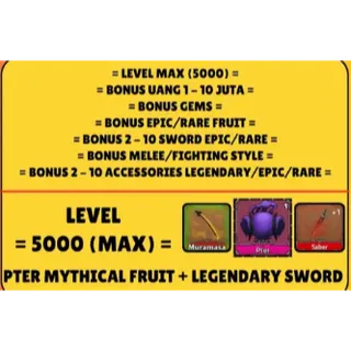 Account King Legacy (Level Max) 5000+ mithycal fruit + legendary sword