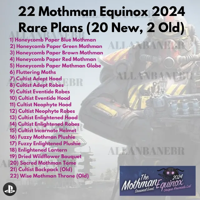 22 MOTHMAN EQUINOX 2024 RARE PLANS Fallout 76 Game Items Gameflip