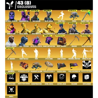 Fortnite Game Account (138 Skins + OG SKULL TROOPER + DARK VERTEX + THE REAPER + MINTY AXE + MUCH MORE)