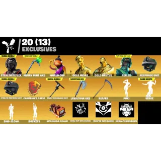 Fortnite Game Account (83 Skins + Stealth Reflex + Reflex + Fishstick (worldcup) + Merry Mint axe + Leviathan axe + MORE)