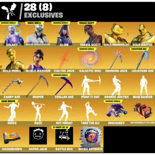 Fortnite Game Account (121 skins + Galaxy + Glow + Rogue Spider Knight + Travis Scott + World Warrior + Leviathan Axe)