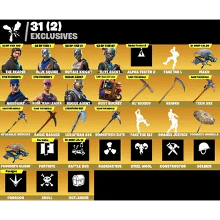 Fortnite Game Account (34 Skins + The reaper + ALPHA TESTER 2 BANNER + Levi axe + MORE)