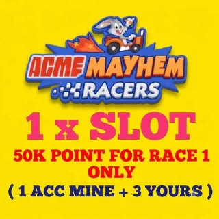 ACME MAYHEM RACERS slots (1 id mine + 3 Your) MONO_POLY_GO RACER EVENT