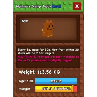 COLOSSAL NIGHTMARE  ORANGE TABBY 5S CD NO TOY | 113.56KG