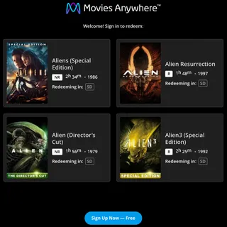 Alien Quadrilogy SD Movies Anywhere