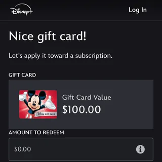 Disney+ $100 Gift Card