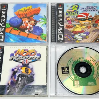 PlayStation PS1 Game Lot Bundle 4x Bombing Islands Team Rocket Rescue Moto Racer
