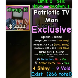 Shiny patriotic tv man | 4 exist | slop tower defense