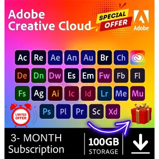 Adobe Creative Cloud 3 Months Subscriptions All App 90 Days - 1 TB - In Your Account - Mac/Win