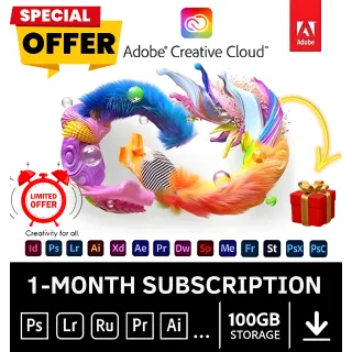 Adobe Creative Cloud 1 Month Subscriptions All App - 1 TB - In Your Account - Mac/Win