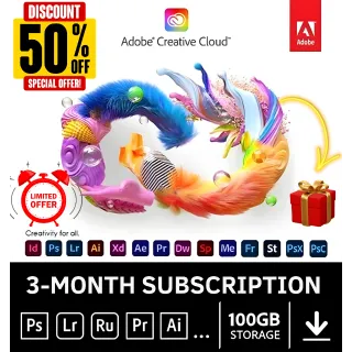 3 Months Subscriptions Adobe Creative Cloud All App 90 Days - 1 TB - In Your Account - Mac/Win