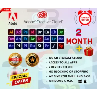 Adobe Creative Cloud 2 Month Subscriptions All App 60 Days - 1 TB - In Your Account - Mac/Win