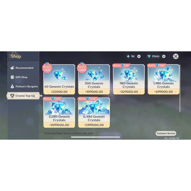 Genshin Impact 99.99USD worth 8080 Crystal Pack Top up Buy 5 get 1