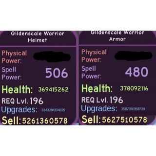 Purple Gildenscale Warrior set  (with weapon) (level 196)| Dungeon quest reborn (DQR)