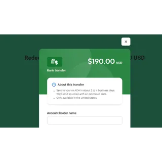 $190.00 USD Bank transfer B