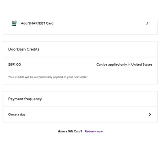 $891.00 USD DoorDash account A