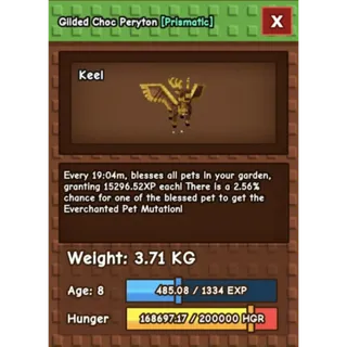 NEW PET PERYTON ! ! ! GLIDED CHOC PERYTON  ! ! ! GROW A GARDEN ! ! !