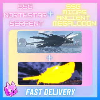 SPARKLING SHINY GIANT MIDAS ANCIENT MEGALODON + SPARKLING SHINY GIANT NORTHSTAR SERPENT