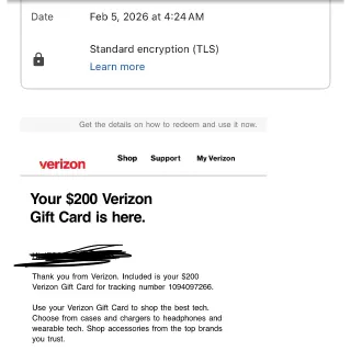 $200 Verizon Wireless Gift Card