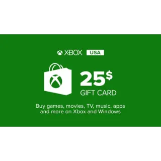 $25.00 USD Xbox Gift Card