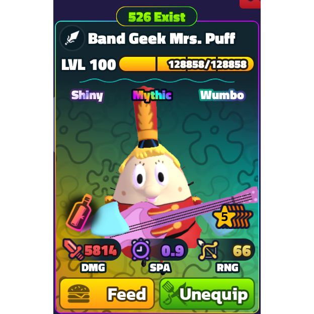 Shiny Wumbo Band Geek Mrs. Puff | Spongebob TD - Roblox Game Item ...