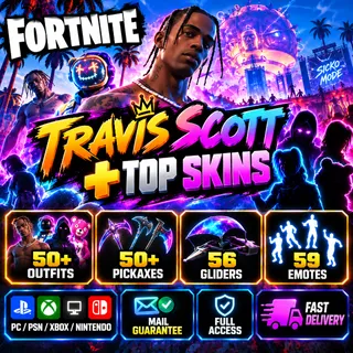 🔥 TRAVIS SCOTT + 50+ SKINS | Fortnite Account | 50+ Pickaxes | Full Access | ALL PLATFORMS | Fast Delivery [LS-000159] 