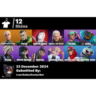 Fortnite OG Account [PC] 12 Skins|Paradigm, Twyn, Spider-Gwen, Geralt, Selene, Grriz, Bytes, Meow Skulls, Massai|450 VB