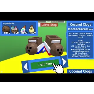 Grind / Obtain Coconut Clogs Farm Service | BSS Bee Swarm Simulator Services