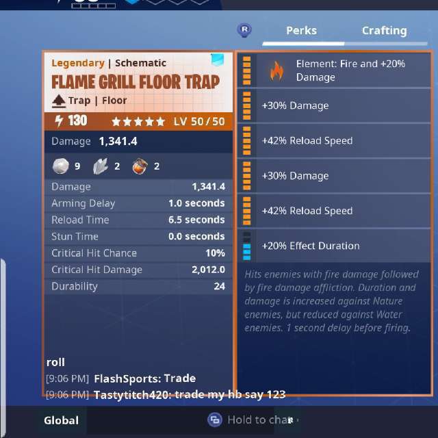 Fortnite Flame Grill Best Perks Bundle Lvl 130 Trap Bundle 800 Articulos Digitales Gameflip