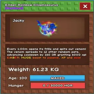 Huge Ember Rainbow Dilophosaurus