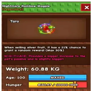 HUGE NIGHTMARE RAINBOW MAGPIE 60+KG