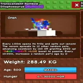 Huge Transcedent Rainbow Dilophosaurus