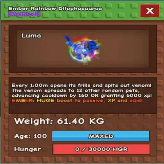 Huge Ember Rainbow Dilophosaurus